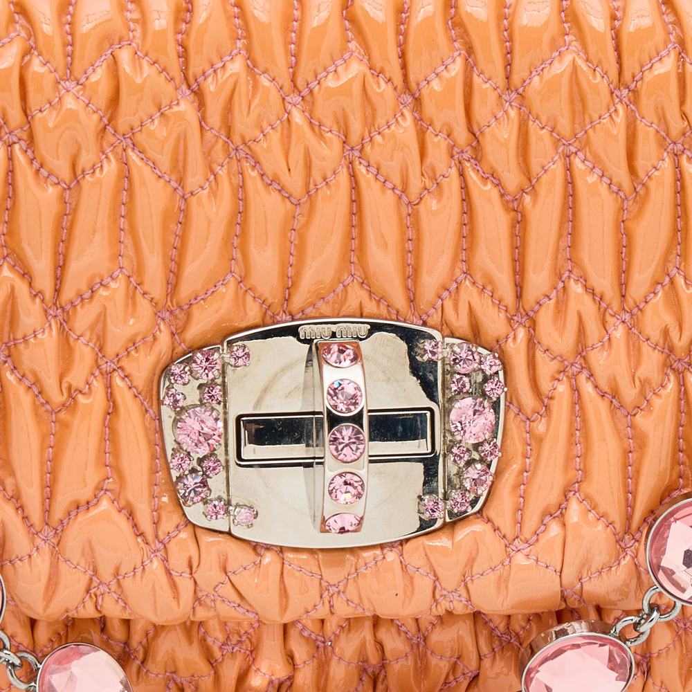 MIU MIU Tangerine Matelasse Leather Crystal Flap Shoulder Bag - Picture 5 of 8